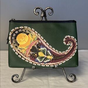 Mary Katrantzou Green Paisley Print Clutch Bag Coated PVC